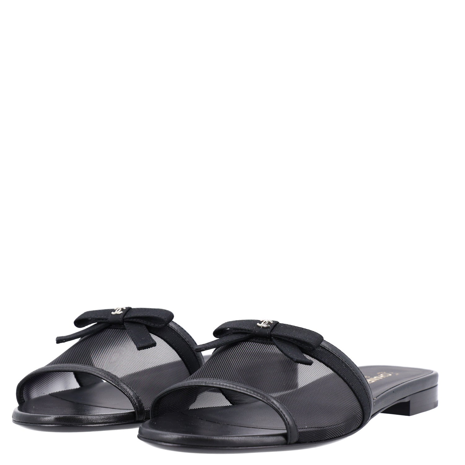 Chanel Mesh Lambskin CC Bow Mules 39.5 Black 3 of 9