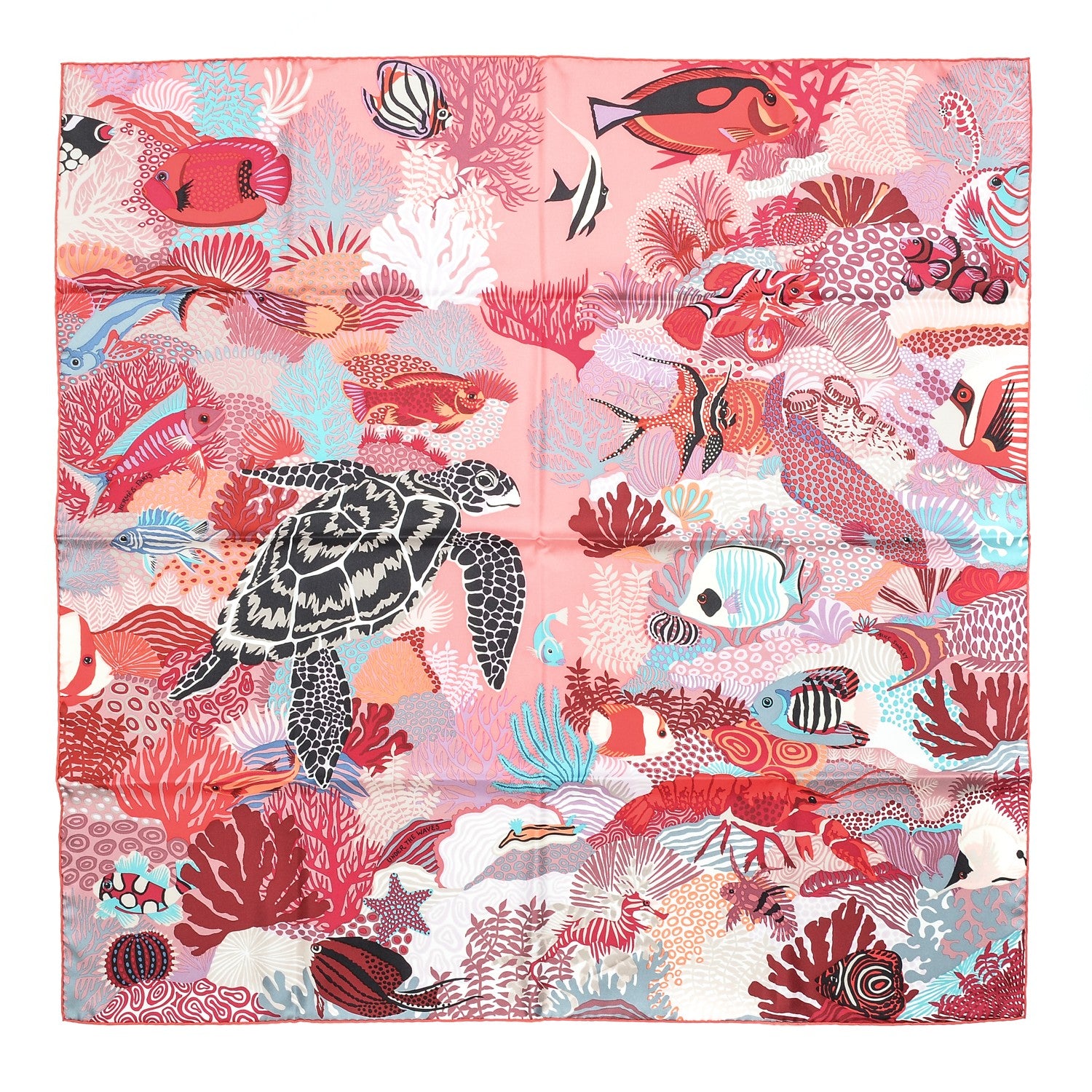 Hermes Silk Under The Waves Scarf 90 Rose Rouge Violine 1 of 7