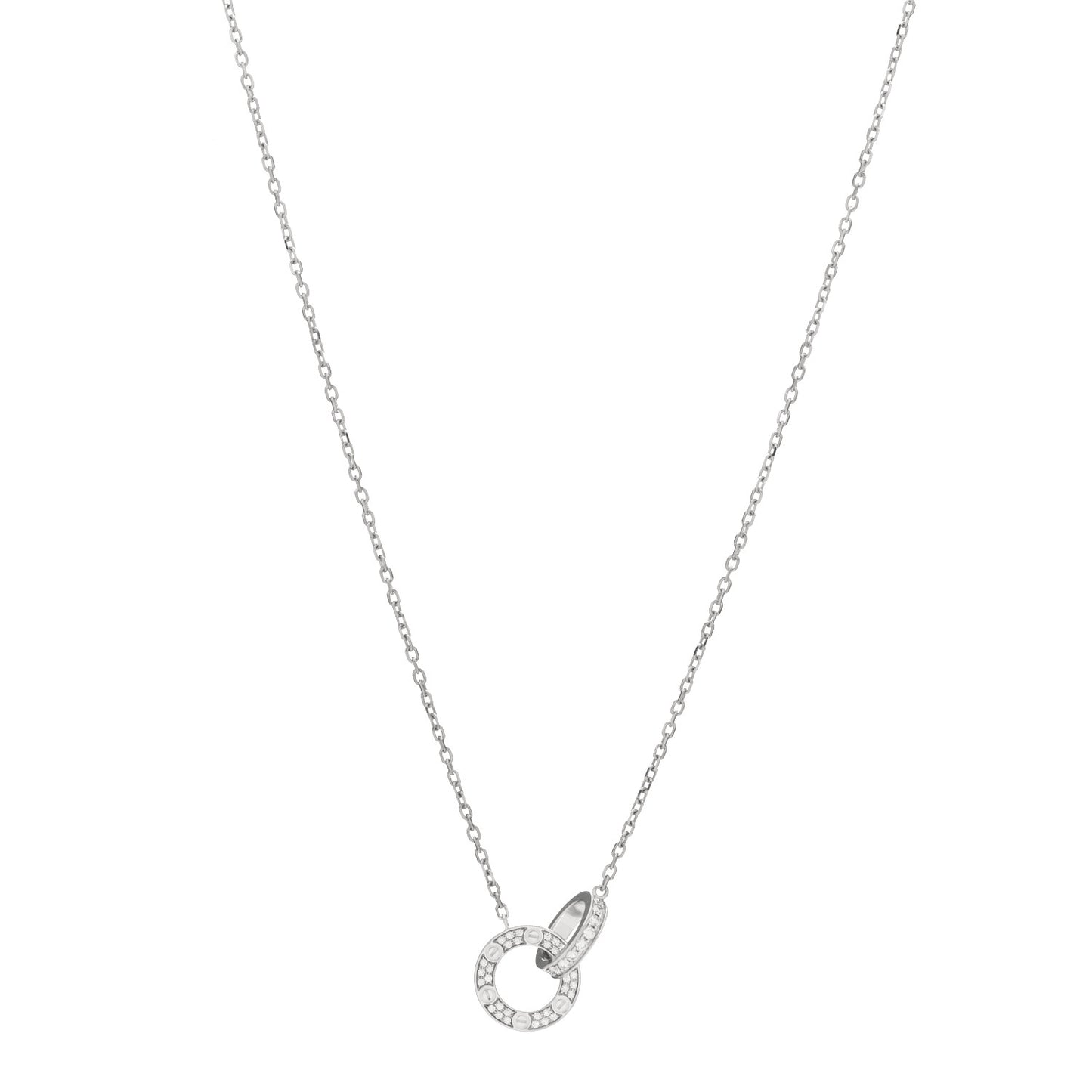 18K White Gold Diamond Interlocking LOVE Paved Necklace