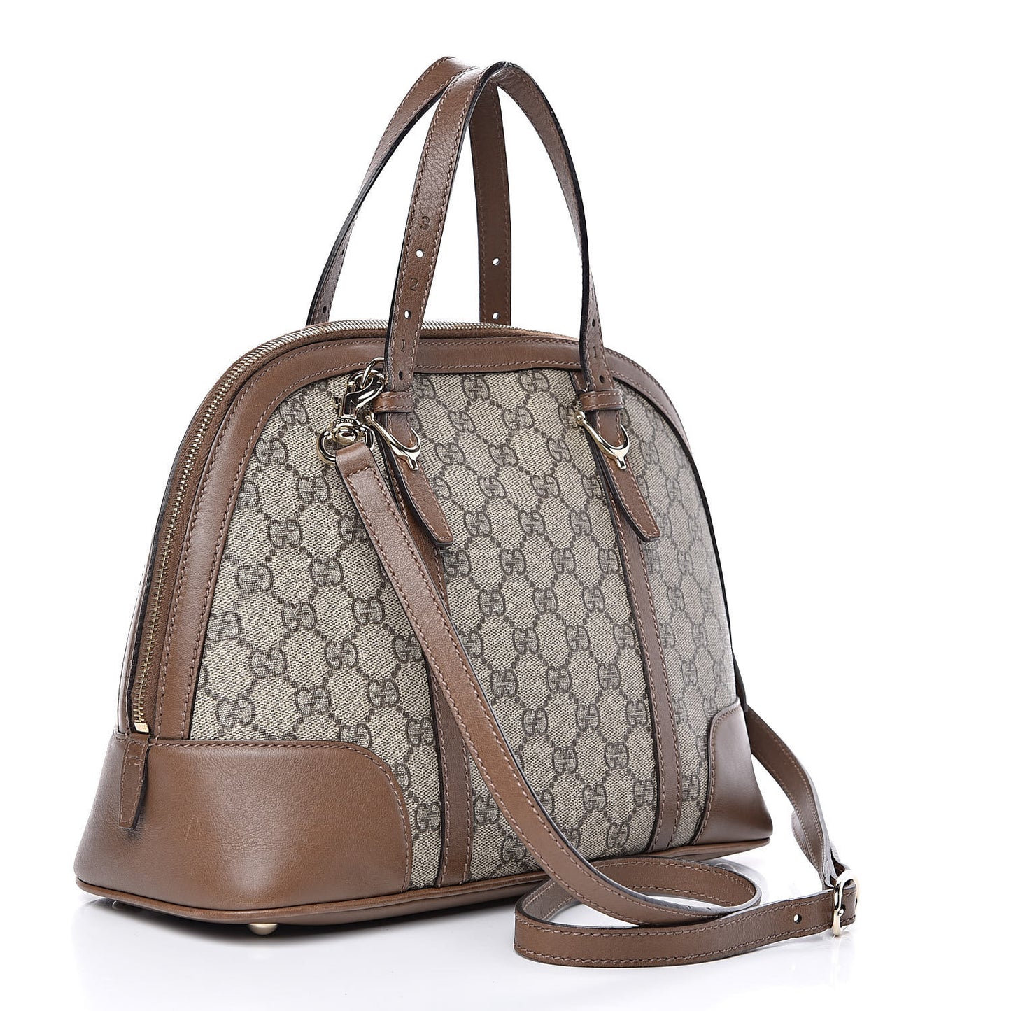GG Supreme Monogram Margaux Calfskin Small Nice Top Handle Dome Bag Beige Ebony Acero