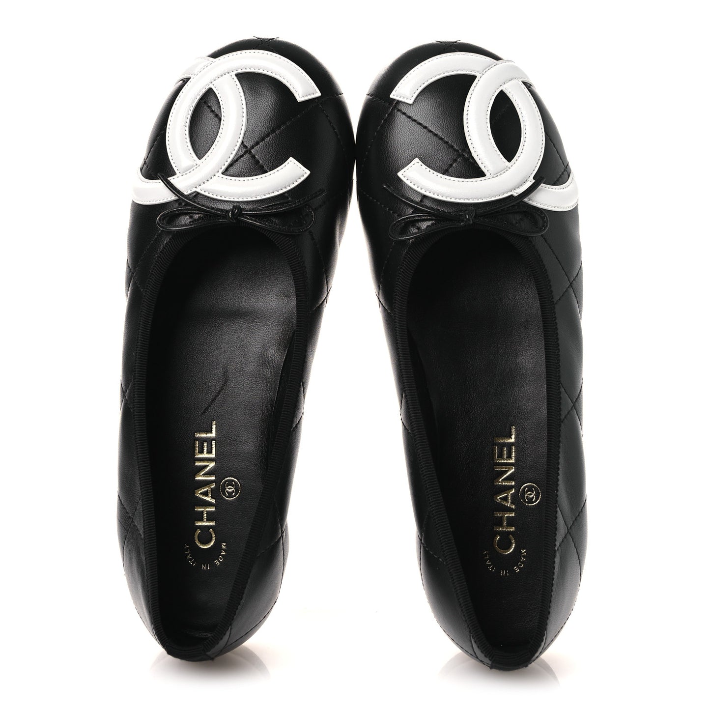 Lambskin Quilted CC Cambon Ballet Flats 41 Black White