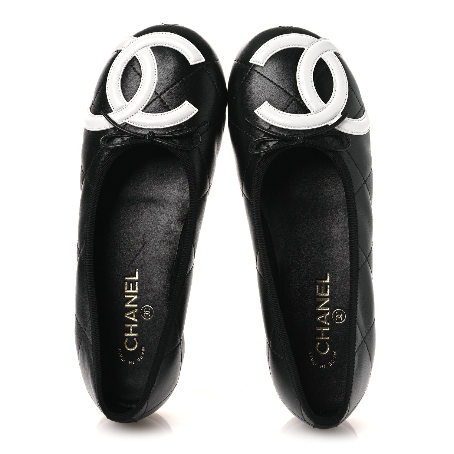 Chanel Lambskin Quilted CC Cambon Ballet Flats 41 Black White 2 of 11