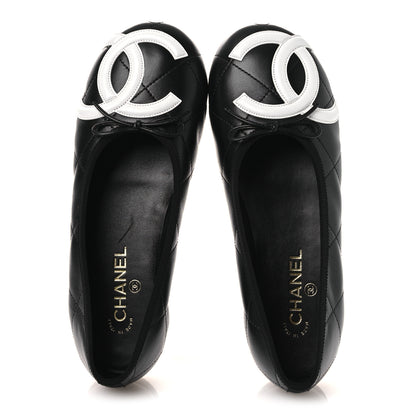 Chanel Lambskin Quilted CC Cambon Ballet Flats 41 Black White 2 of 11