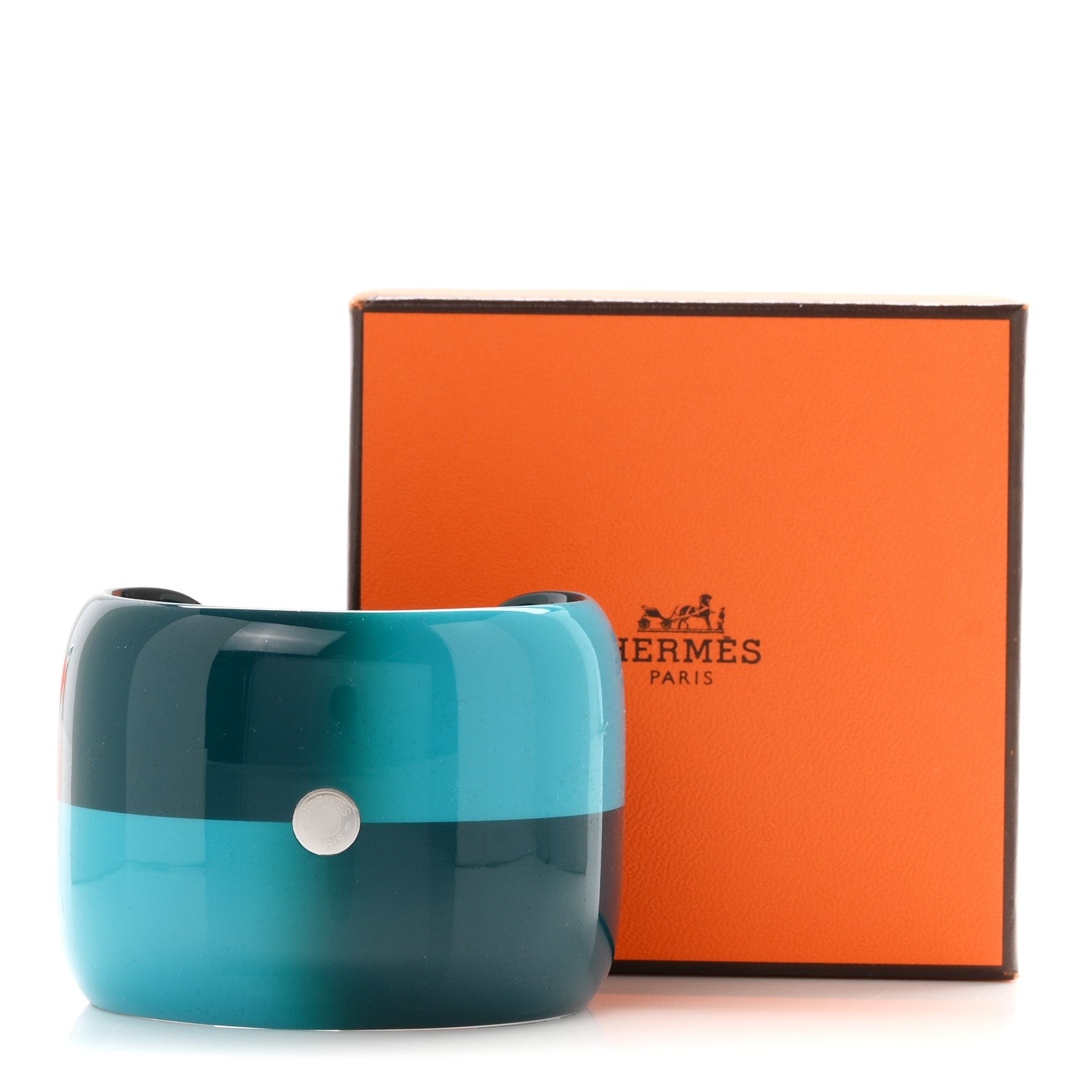 Hermes Lacquered Wood Cuff S Turquoise Emeraude 5 of 5