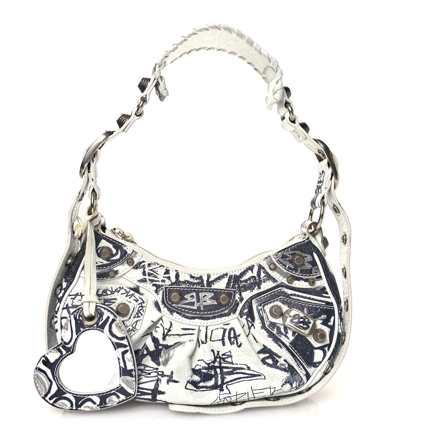 Agneau Arena Graffiti Le Cagole Shoulder Bag XS Black White