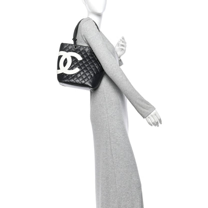 Chanel Calfskin Quilted Medium Cambon Tote Black White 2 of 13