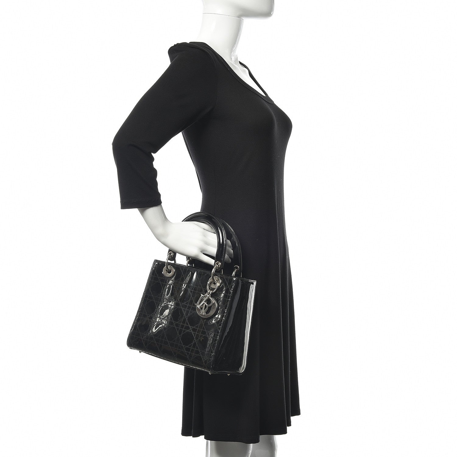Christian Dior Patent Cannage Stitched Medium Lady Dior Black 2 of 13