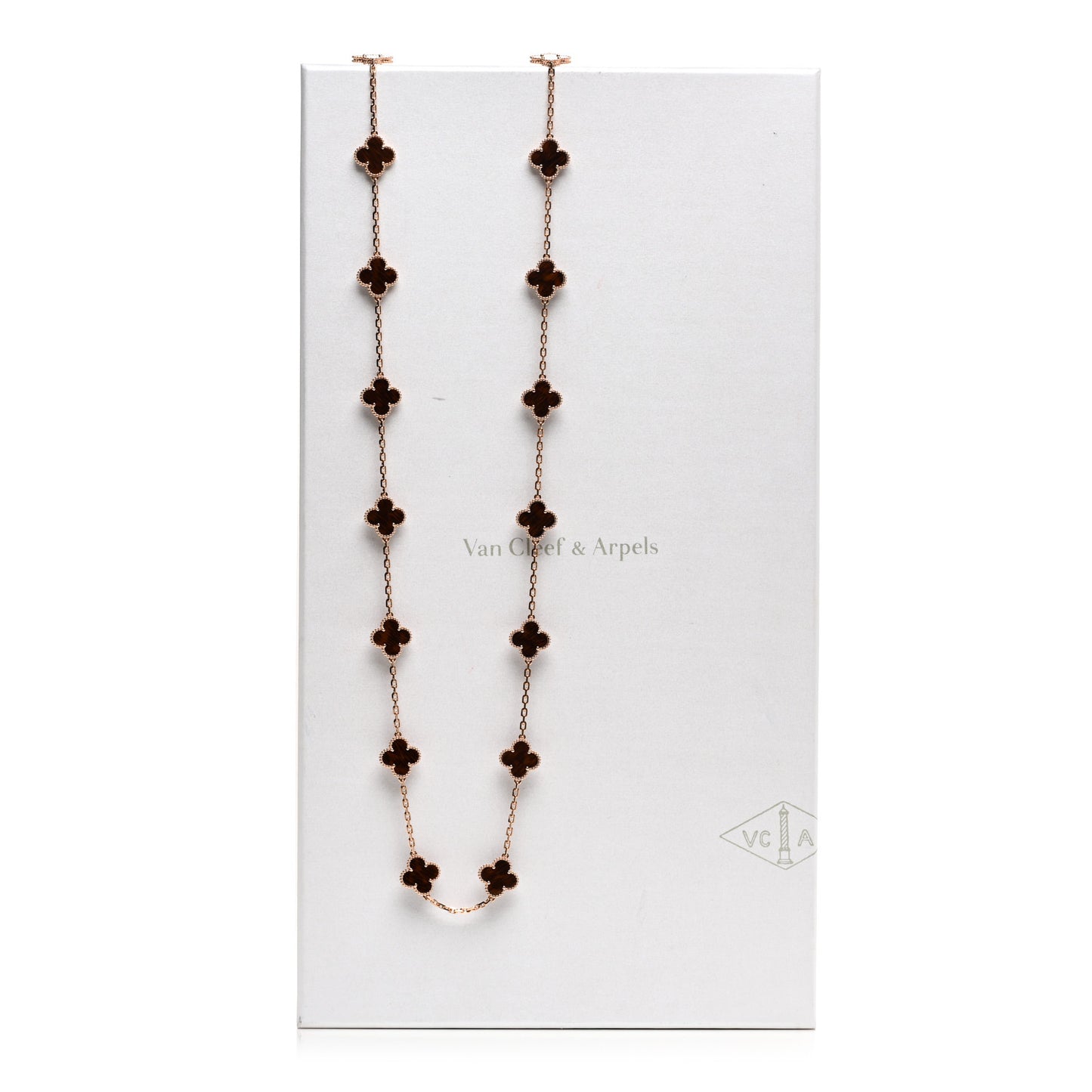18K Rose Gold Letterwood 20 Motifs Vintage Alhambra Necklace