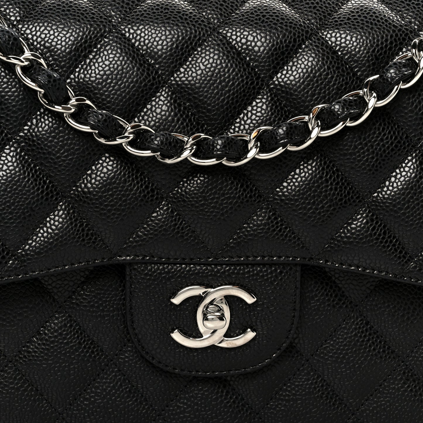 Caviar Quilted Jumbo Double Flap Black