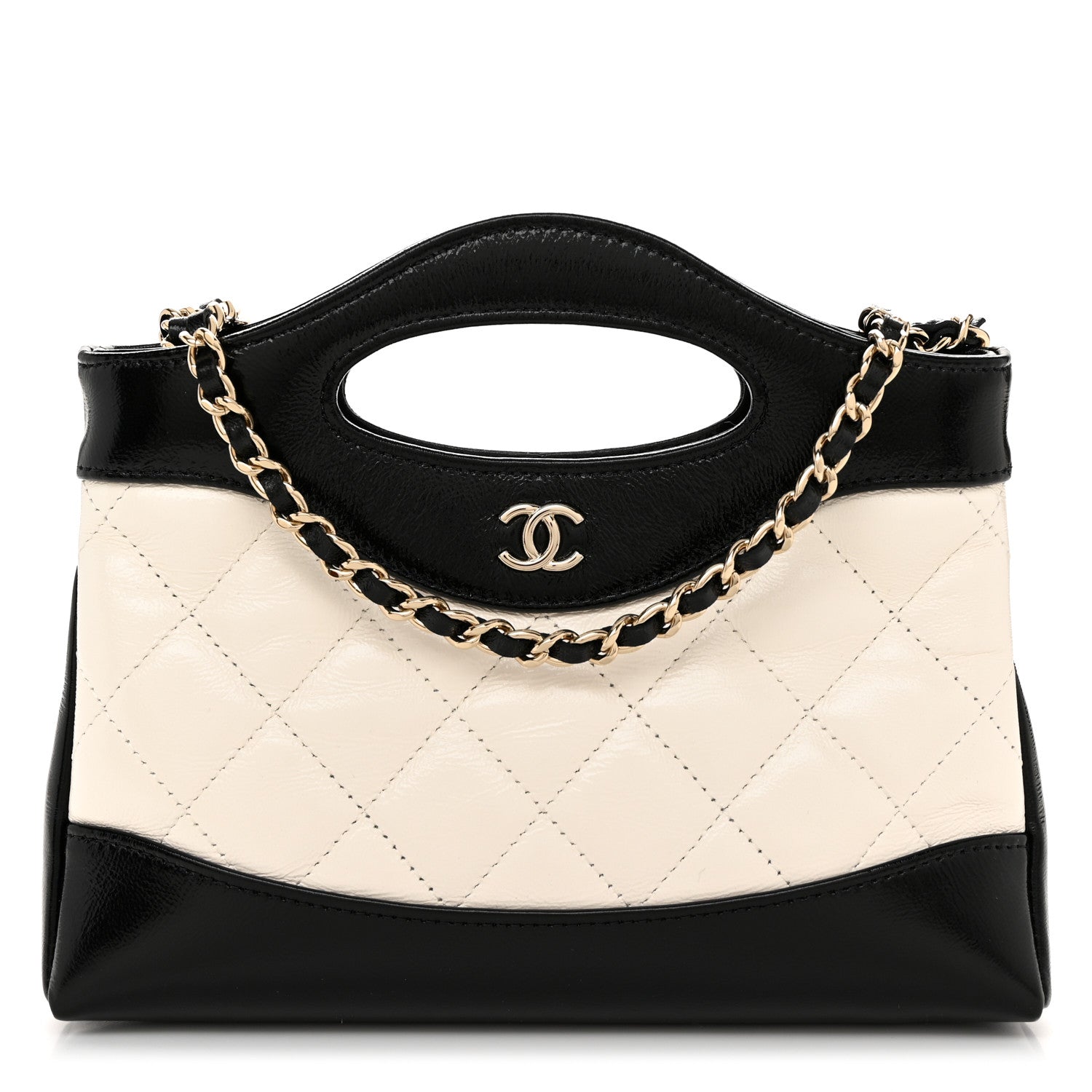 Chanel Shiny Crumpled Calfskin Quilted Nano 31 Shopping Bag White Black 1 of 11