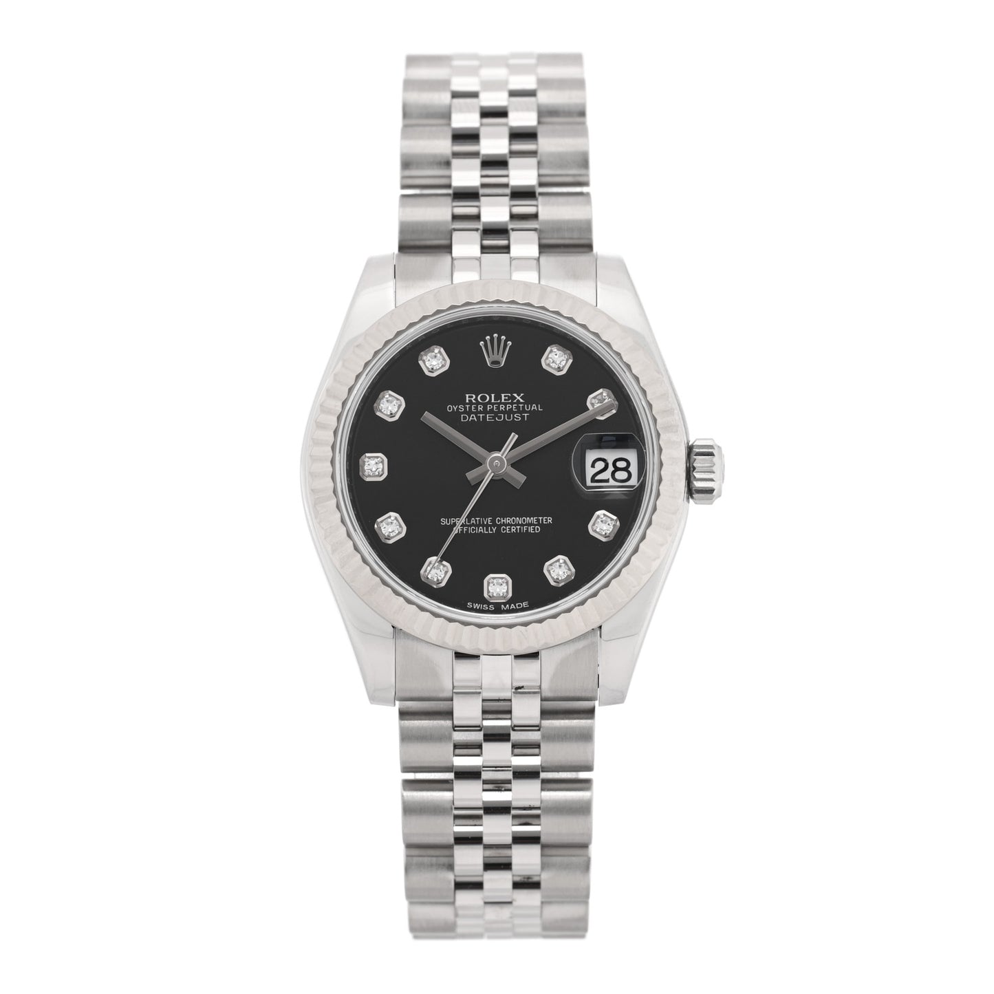 Stainless Steel 18K White Gold Diamond 31mm Oyster Perpetual Datejust Watch Black 178274