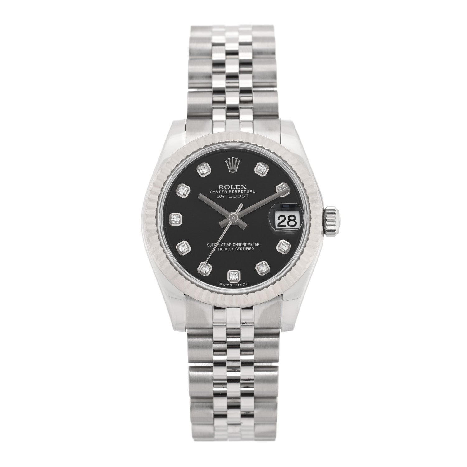 Rolex Stainless Steel 18K White Gold Diamond 31mm Oyster Perpetual Datejust Watch Black 178274 1 of 5