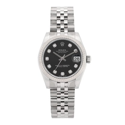 Rolex Stainless Steel 18K White Gold Diamond 31mm Oyster Perpetual Datejust Watch Black 178274 1 of 5