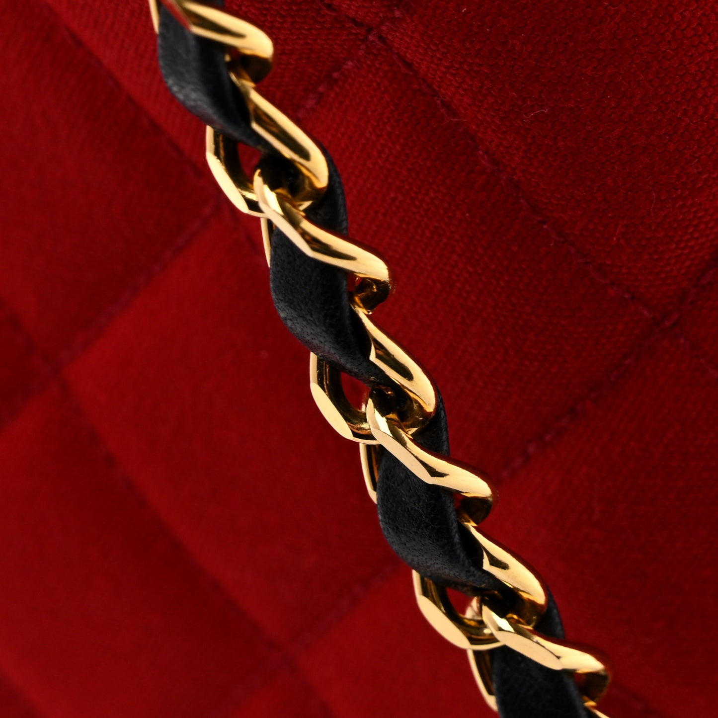 Canvas Lambskin Quilted CC Drawstring Shoulder Bag Red Navy