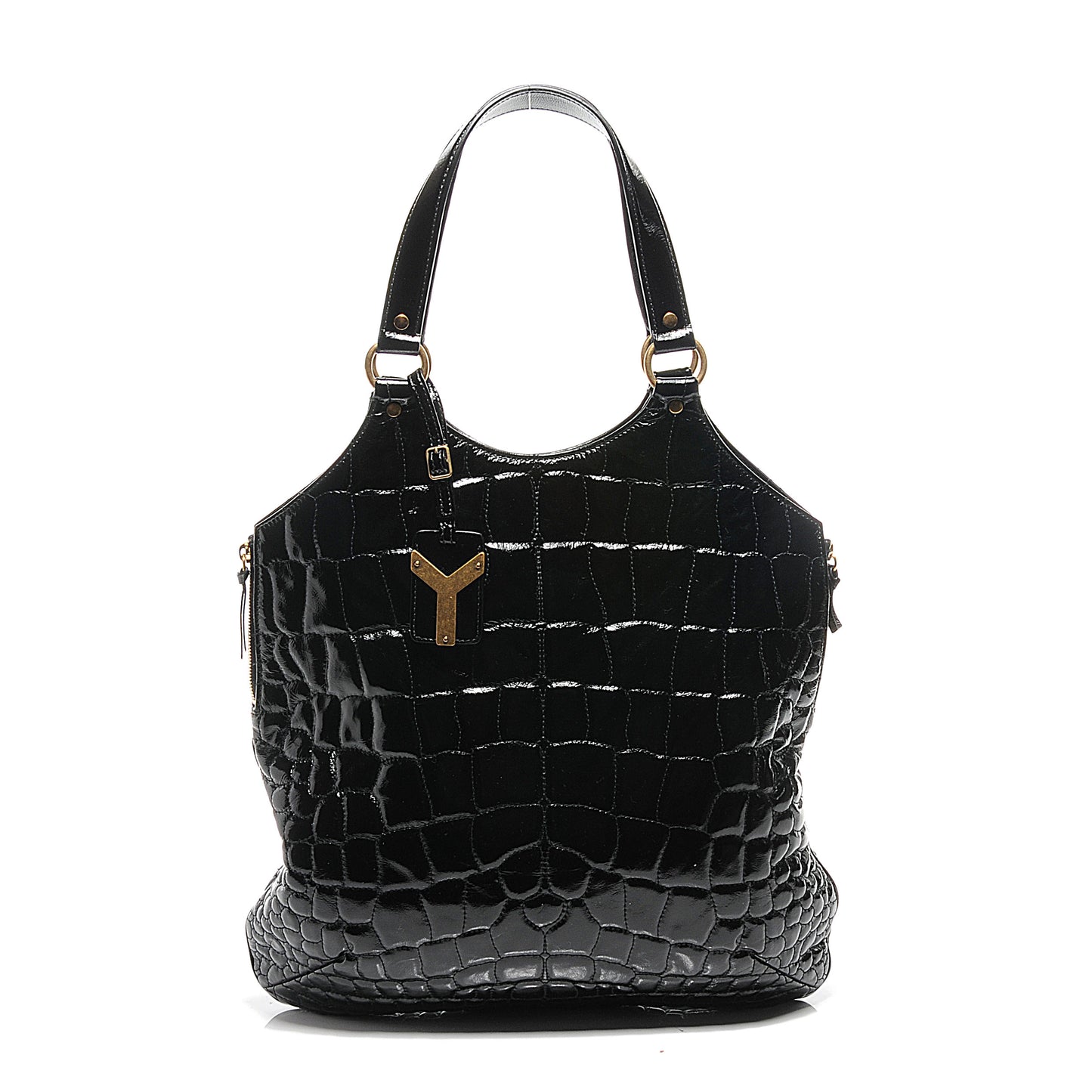 Patent Crocodile Embossed Tribute Tote Black