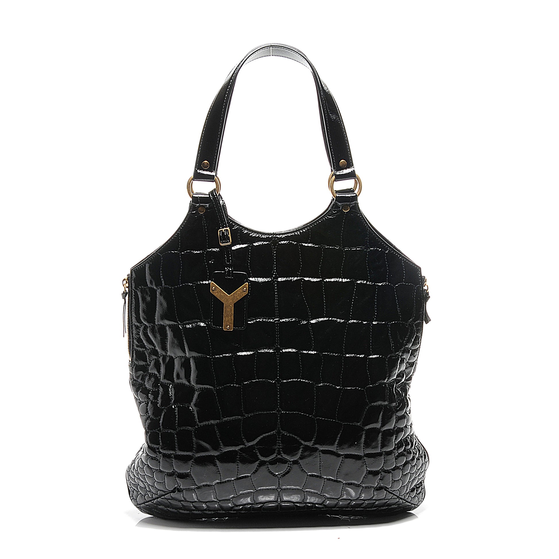 Saint Laurent Patent Crocodile Embossed Tribute Tote Black 1 of 8