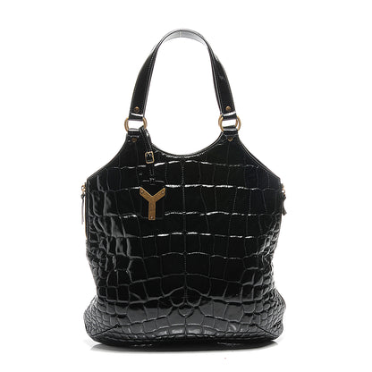 Saint Laurent Patent Crocodile Embossed Tribute Tote Black 1 of 8