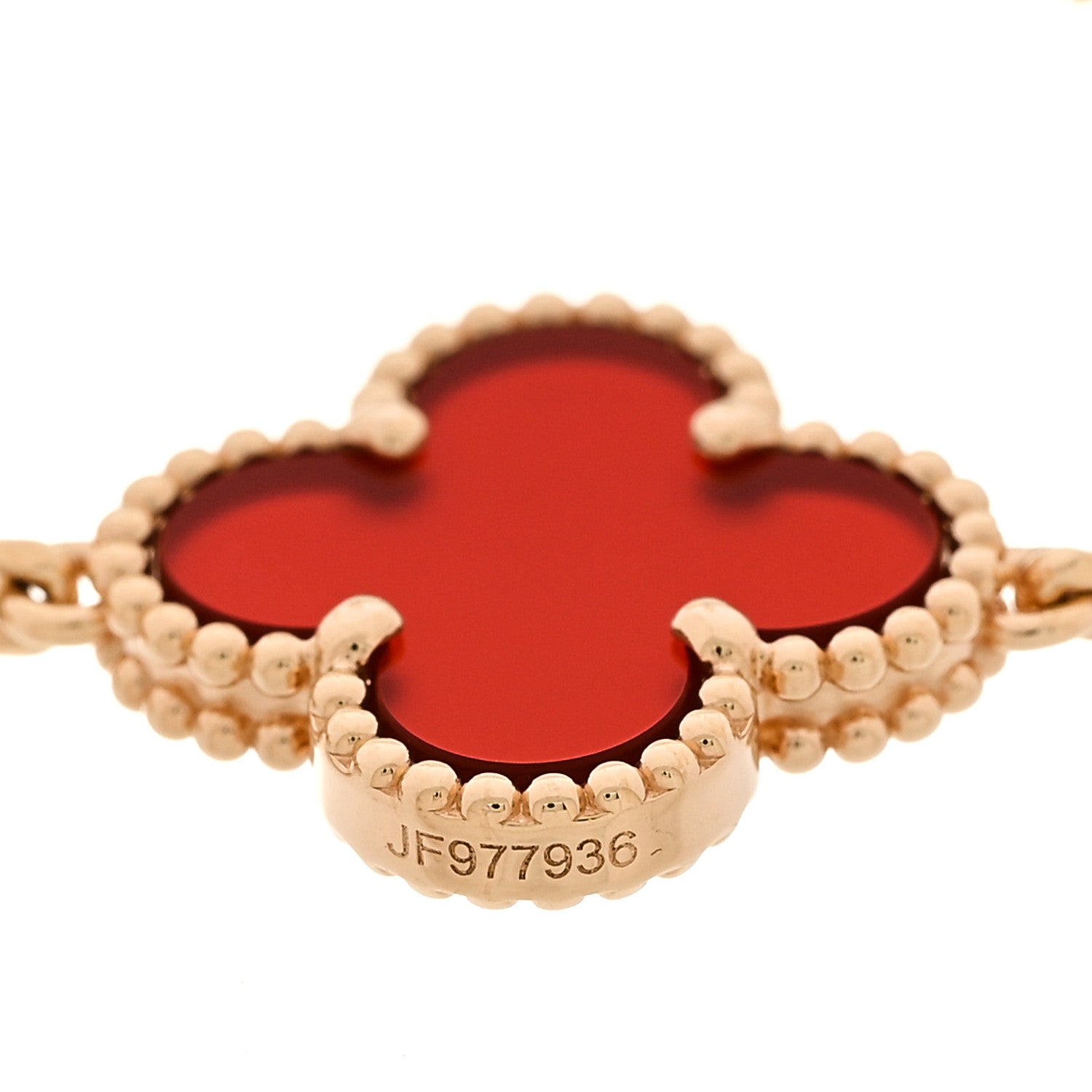 Van Cleef & Arpels 18K Yellow Gold Carnelian 5 Motifs Vintage Alhambra Bracelet 4 of 6