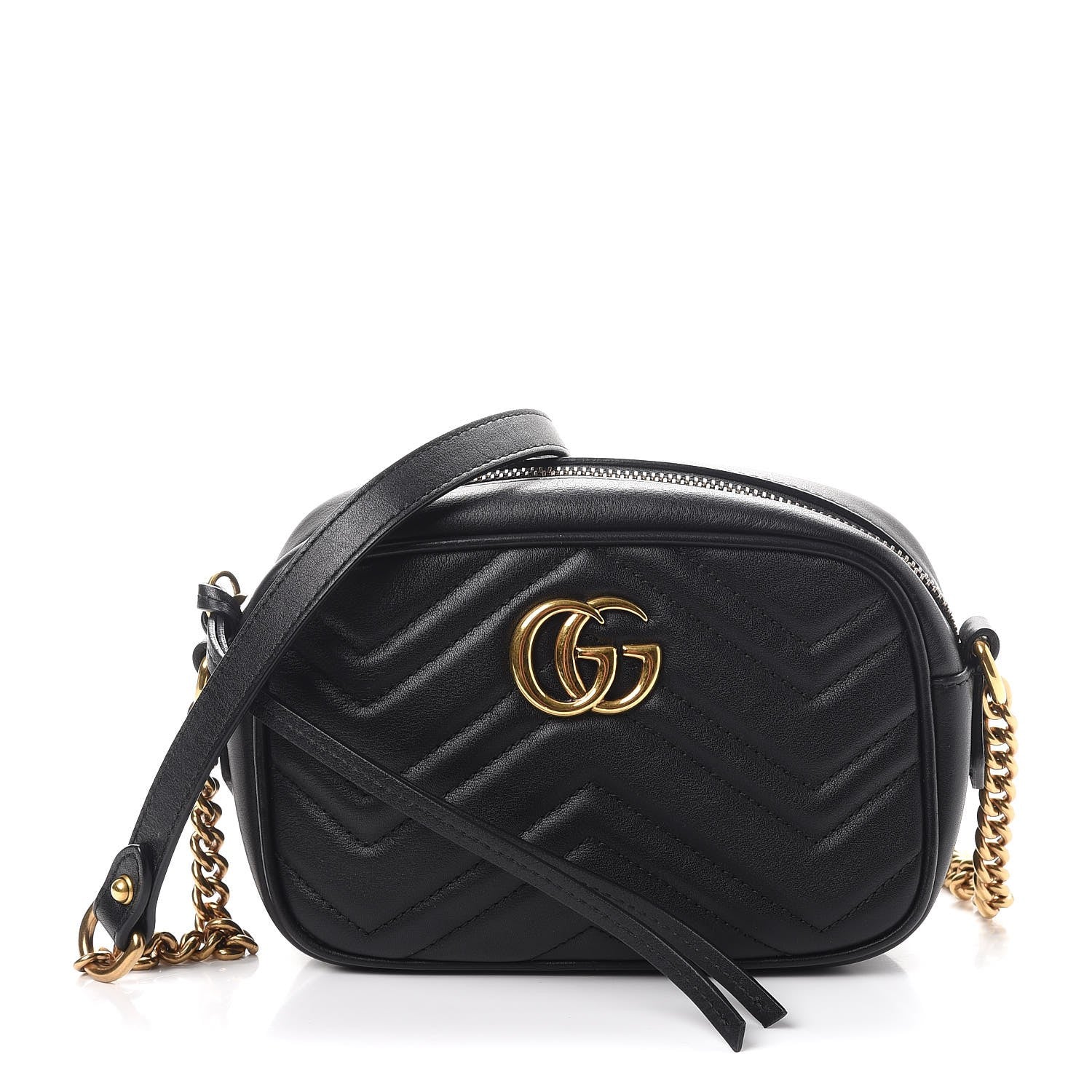 Gucci Calfskin Matelasse Mini GG Marmont Chain Shoulder Bag Black 1 of 8