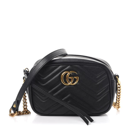 Gucci Calfskin Matelasse Mini GG Marmont Chain Shoulder Bag Black 1 of 8