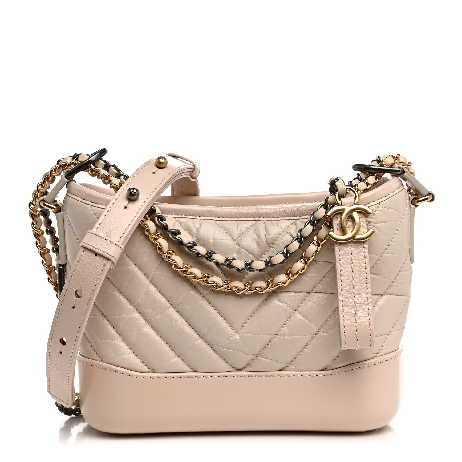 Chanel Aged Calfskin Chevron Quilted Small Gabrielle Hobo Ivory 1 of 12