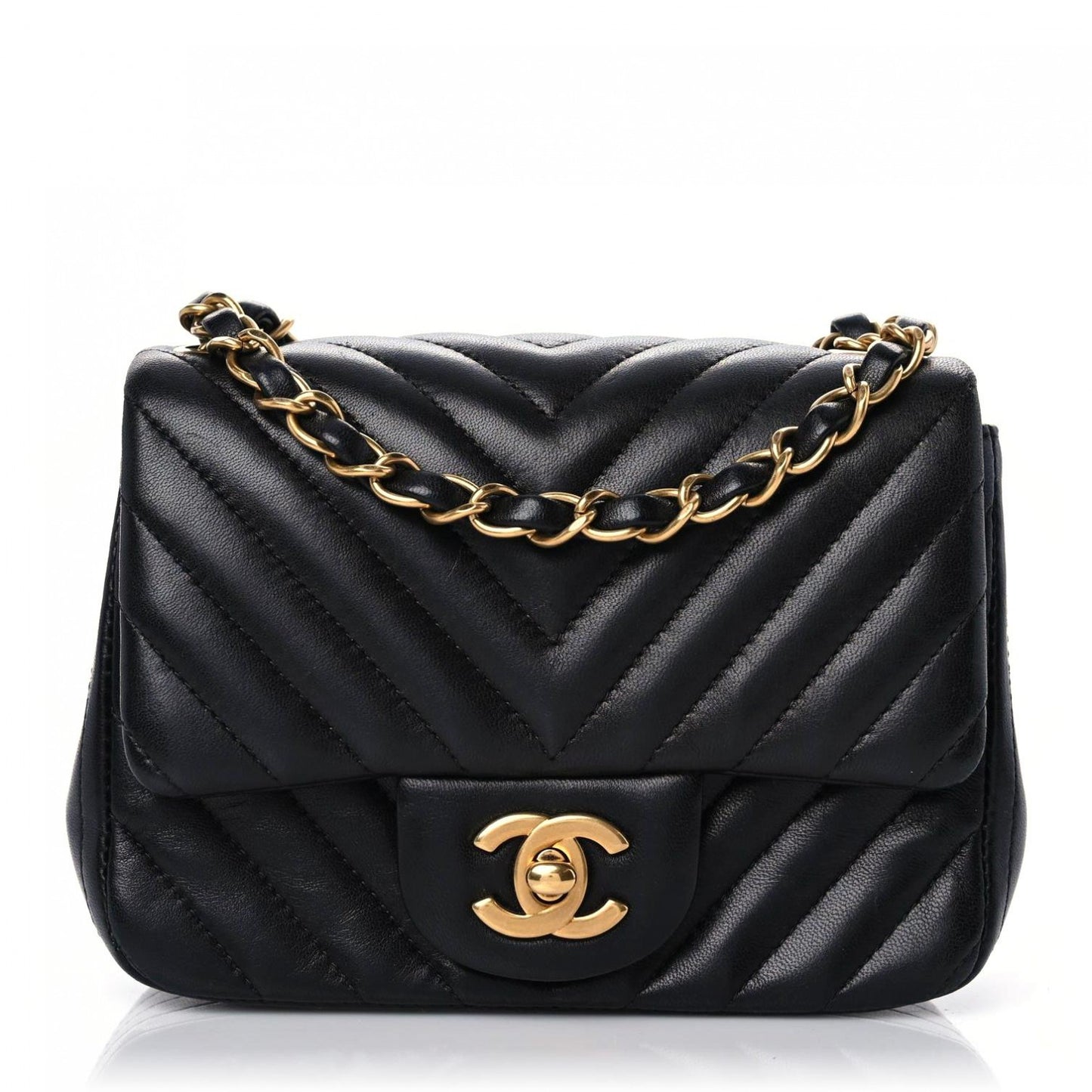 Lambskin Chevron Quilted Mini Square Flap Black