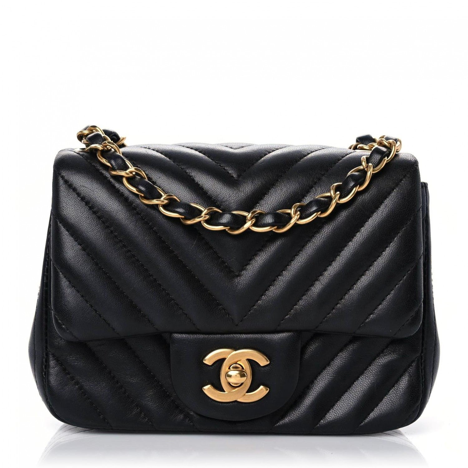 Chanel Lambskin Chevron Quilted Mini Square Flap Black 1 of 14