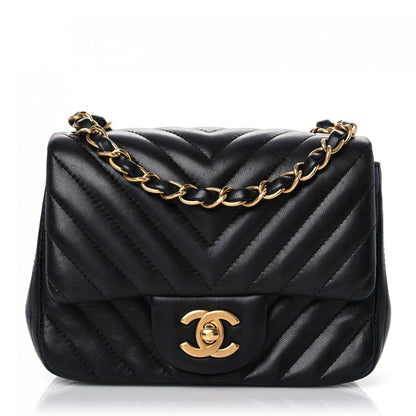 Chanel Lambskin Chevron Quilted Mini Square Flap Black 1 of 14