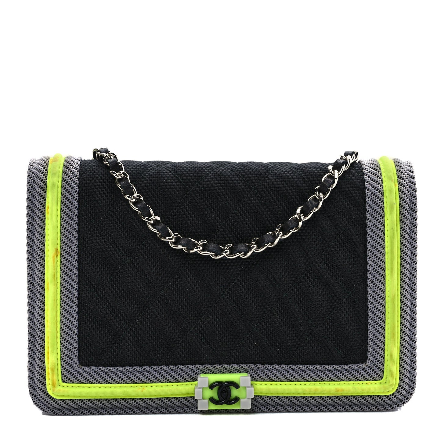 Canvas Quilted Fluo Boy Wallet On Chain WOC Black Grey Yellow