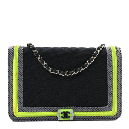 Chanel Canvas Quilted Fluo Boy Wallet On Chain WOC Black Grey Yellow 1 of 14