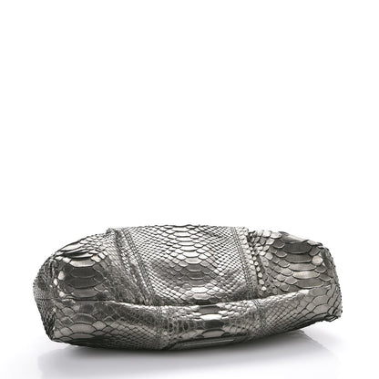 Valentino Garavani Metallic Python Crystal Pleated Clutch Dark Silver 4 of 8