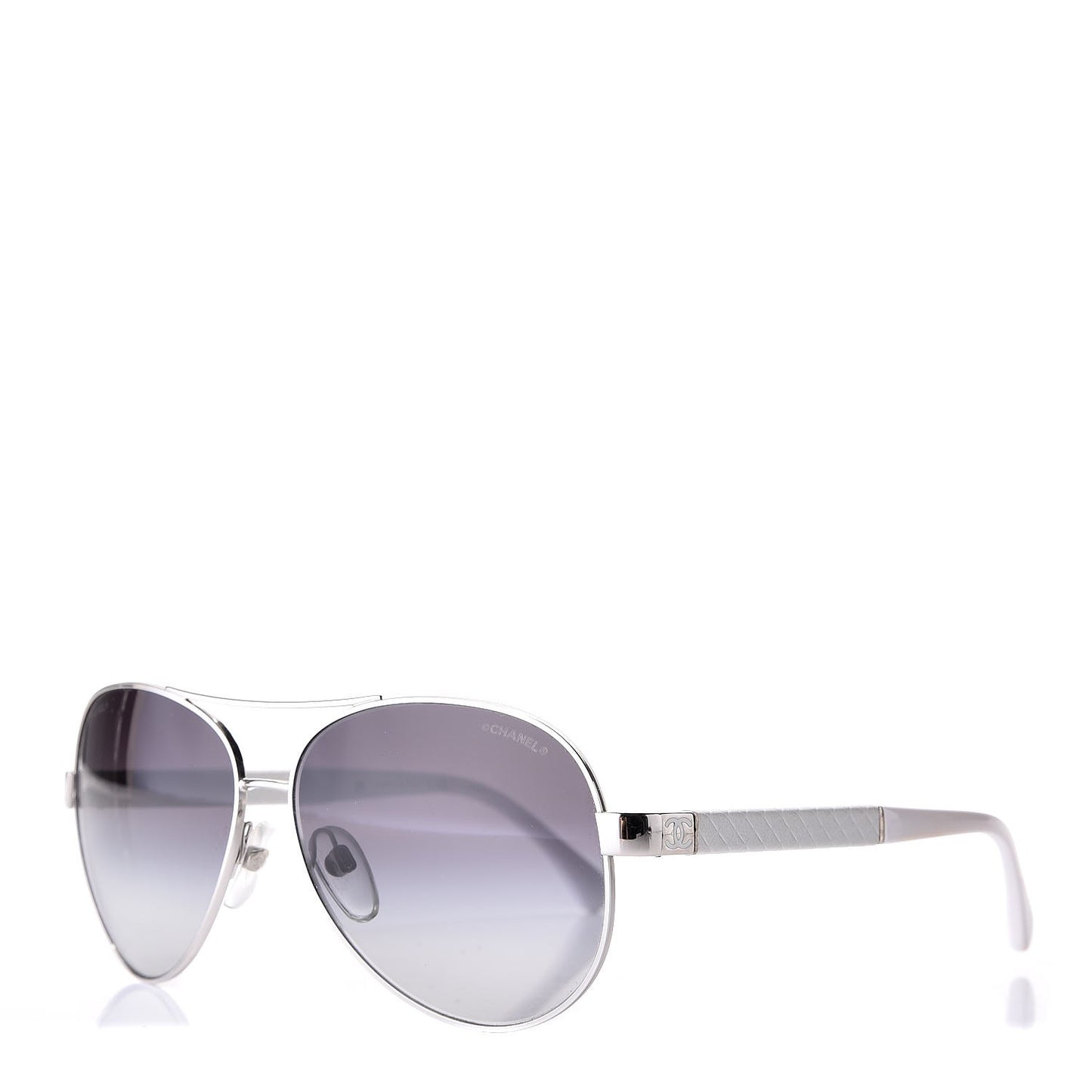 Lambskin Quilted CC Aviator Sunglasses 4195-Q White Silver