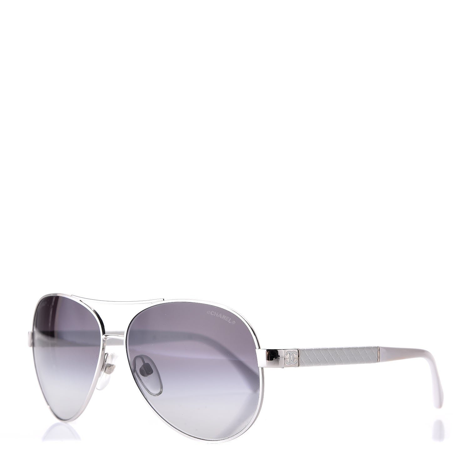 Chanel Lambskin Quilted CC Aviator Sunglasses 4195-Q White Silver 1 of 7