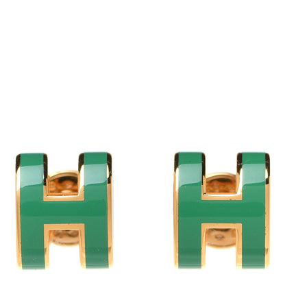 Hermes Gold Lacquered Mini Pop H Earrings Malachite 1 of 6