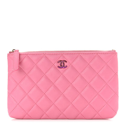 Chanel Lambskin Quilted Zipped Pouch Pink Yellow 1 of 7
