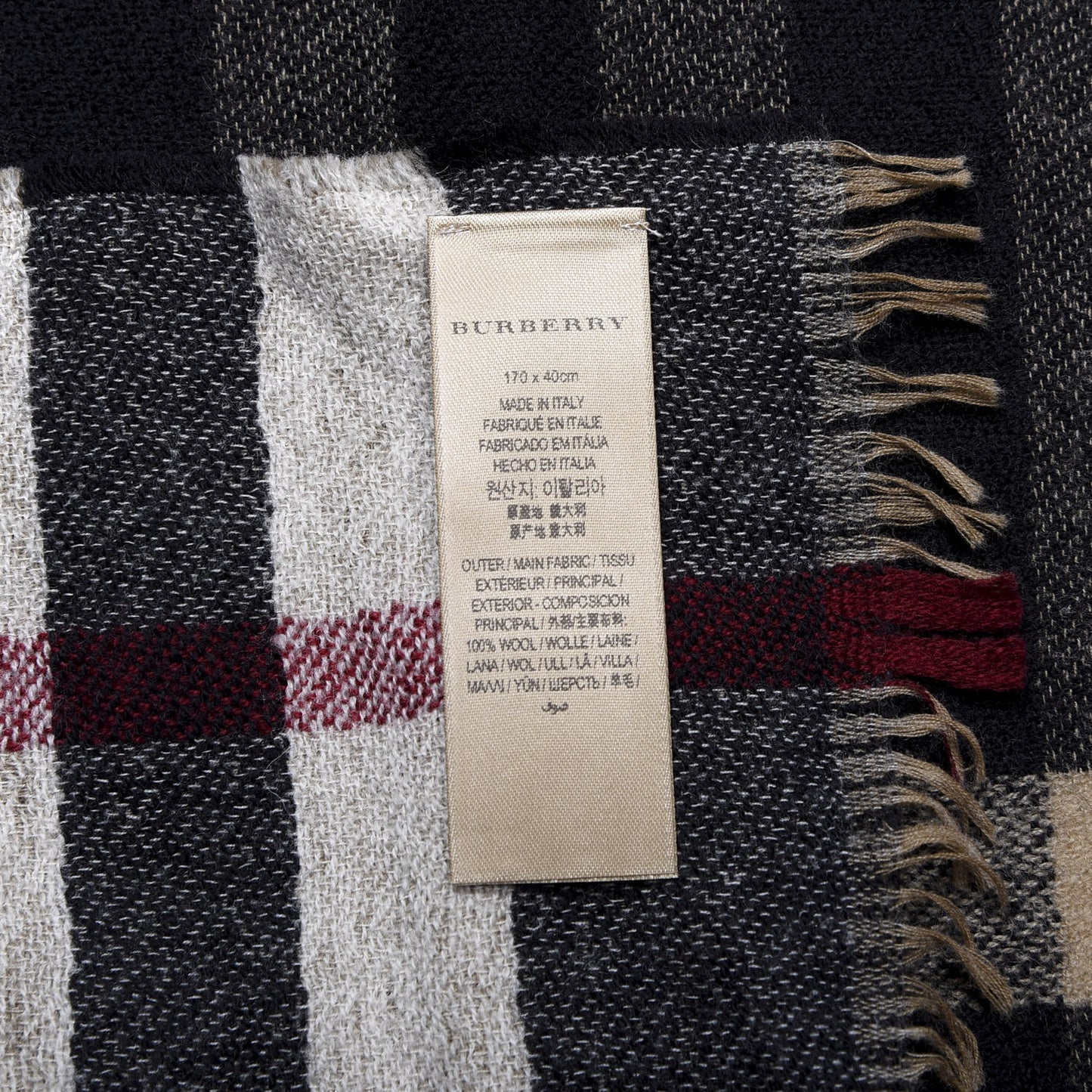 Wool Giant Check Scarf Black