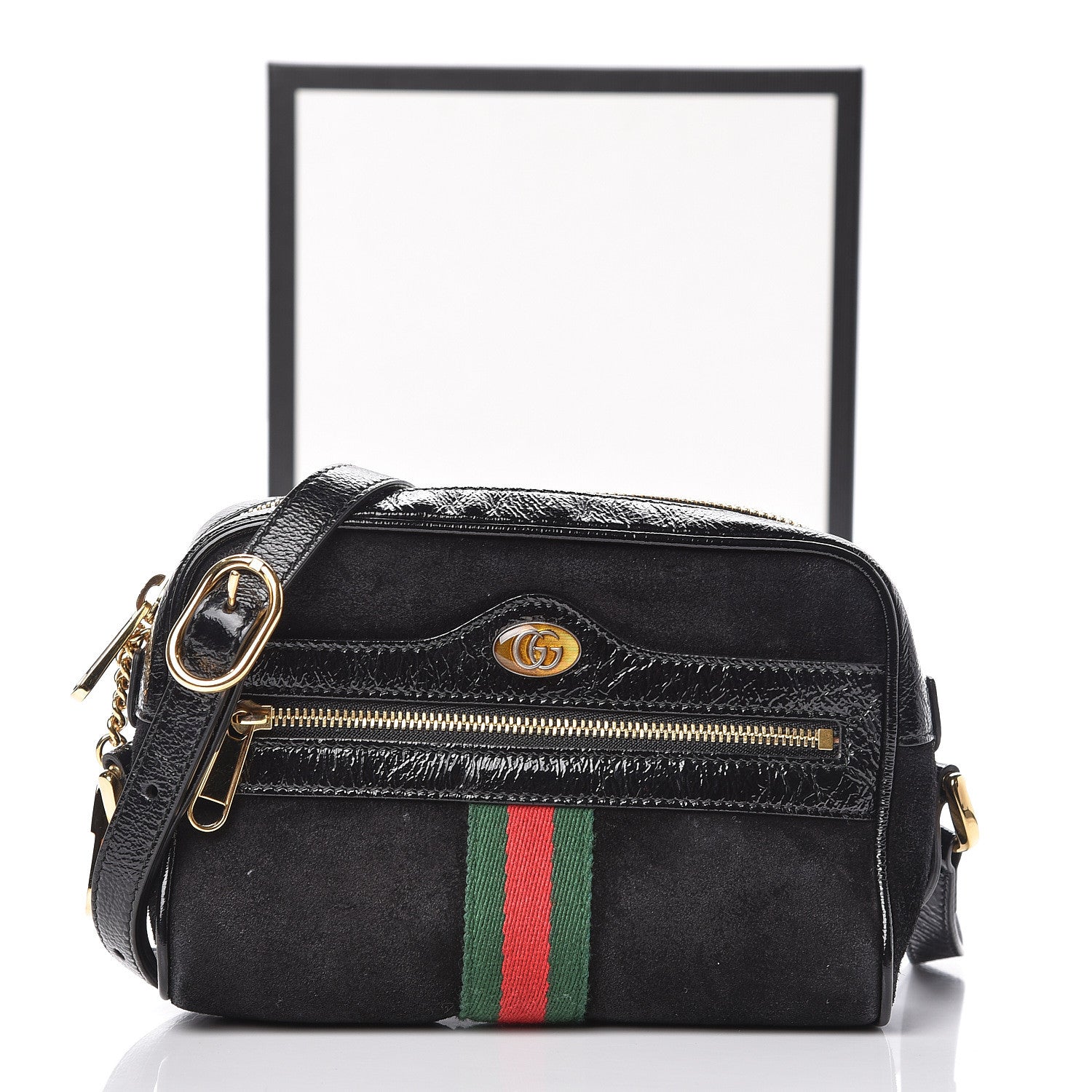 Gucci Suede Patent Web Mini Ophidia Shoulder Bag Black 10 of 10
