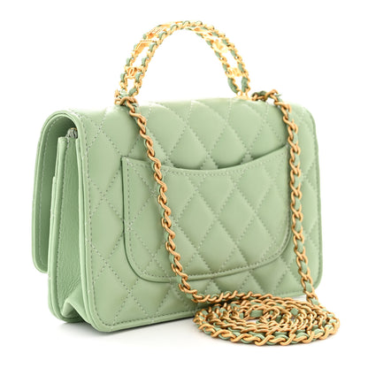 Chanel Lambskin Quilted CC Logo Handle Wallet On Chain WOC Light Green 3 of 12