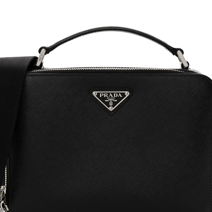 Prada Saffiano Travel Medium Brique Crossbody Bag Black 7 of 9