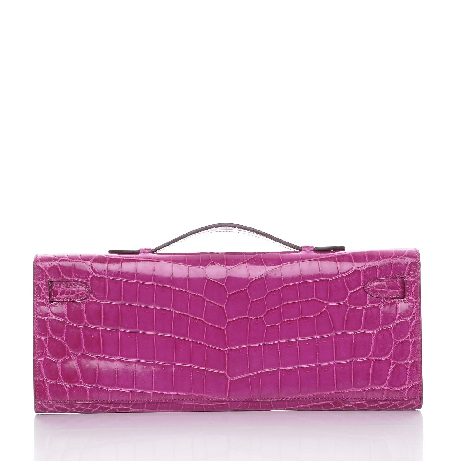 Hermes Shiny Niloticus Crocodile Kelly Cut Pochette Rose Scheherazade 4 of 21
