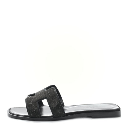 Hermes Suede Goatskin Crystal Oran Sandals 37 Black 1 of 9