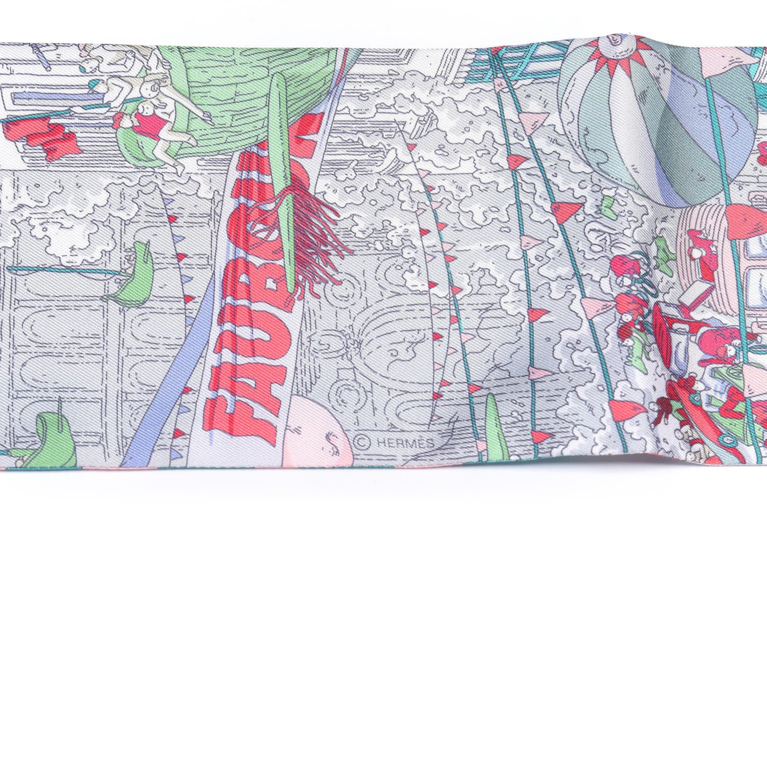 Hermes Silk Le Grand Prix du Faubourg Maxi Twilly Slim Vert Fuchsia Blanc 3 of 3