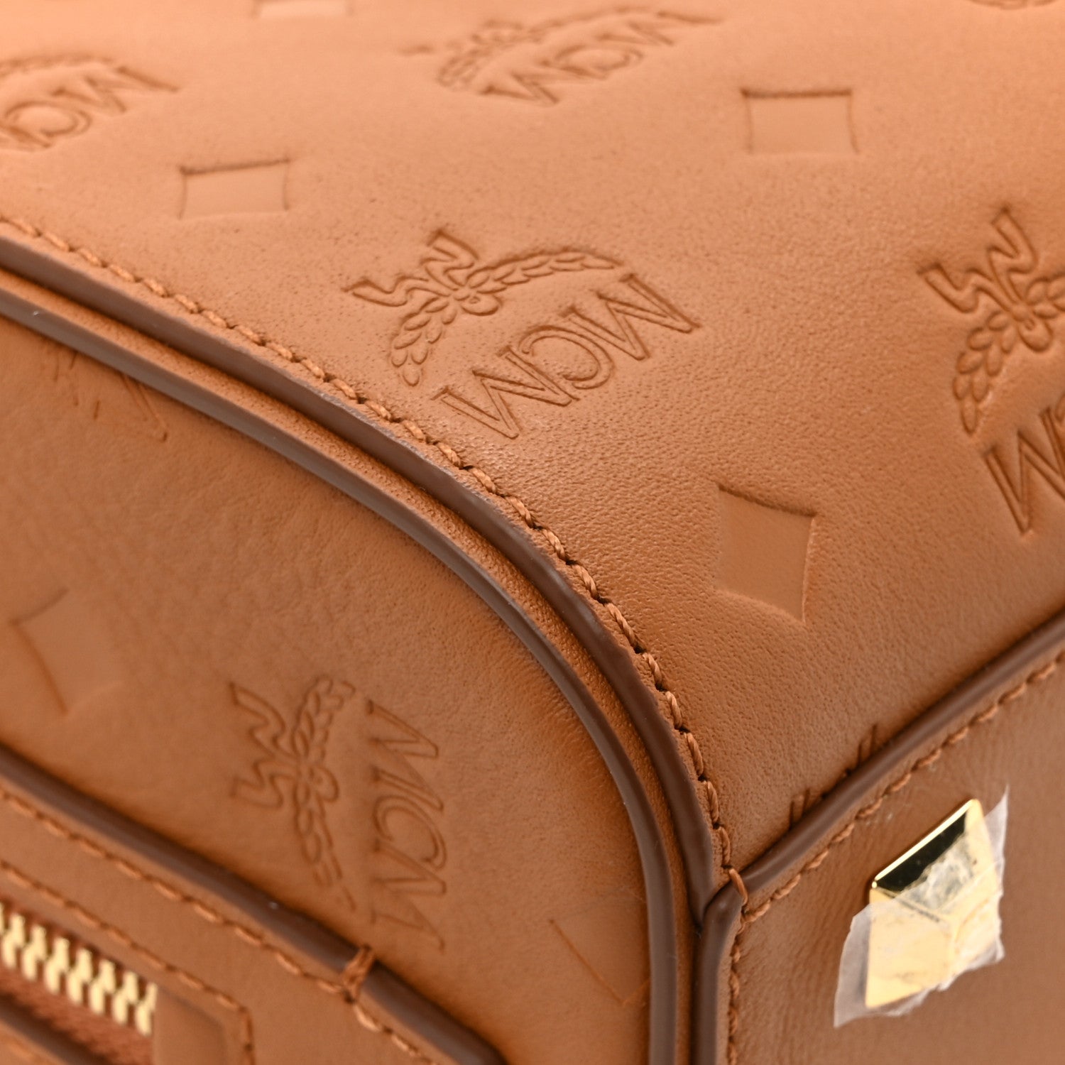 MCM Calfskin Ottomar Monogram Essential Boston Bag Cognac 10 of 10