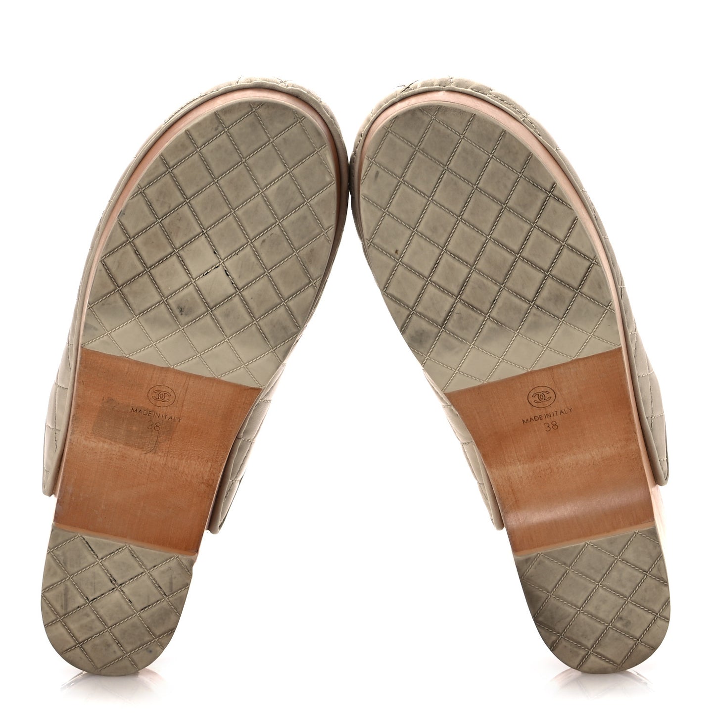 Lambskin Quilted CC Clogs 38 Beige