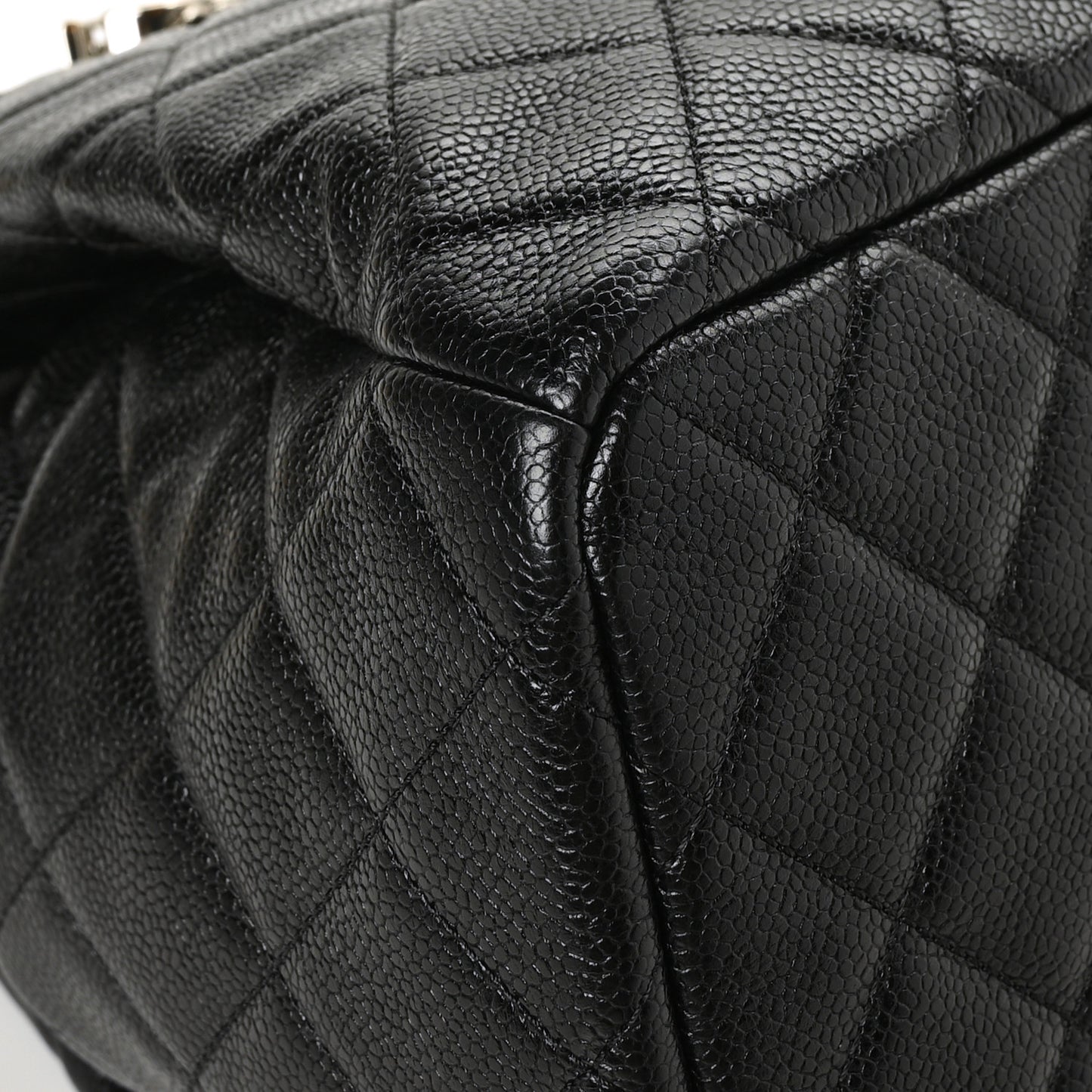 Caviar Flat Quilted CC Chain Bucket Drawstring Bag Black