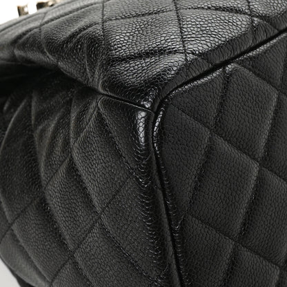 Chanel Caviar Flat Quilted CC Chain Bucket Drawstring Bag Black 9 of 12