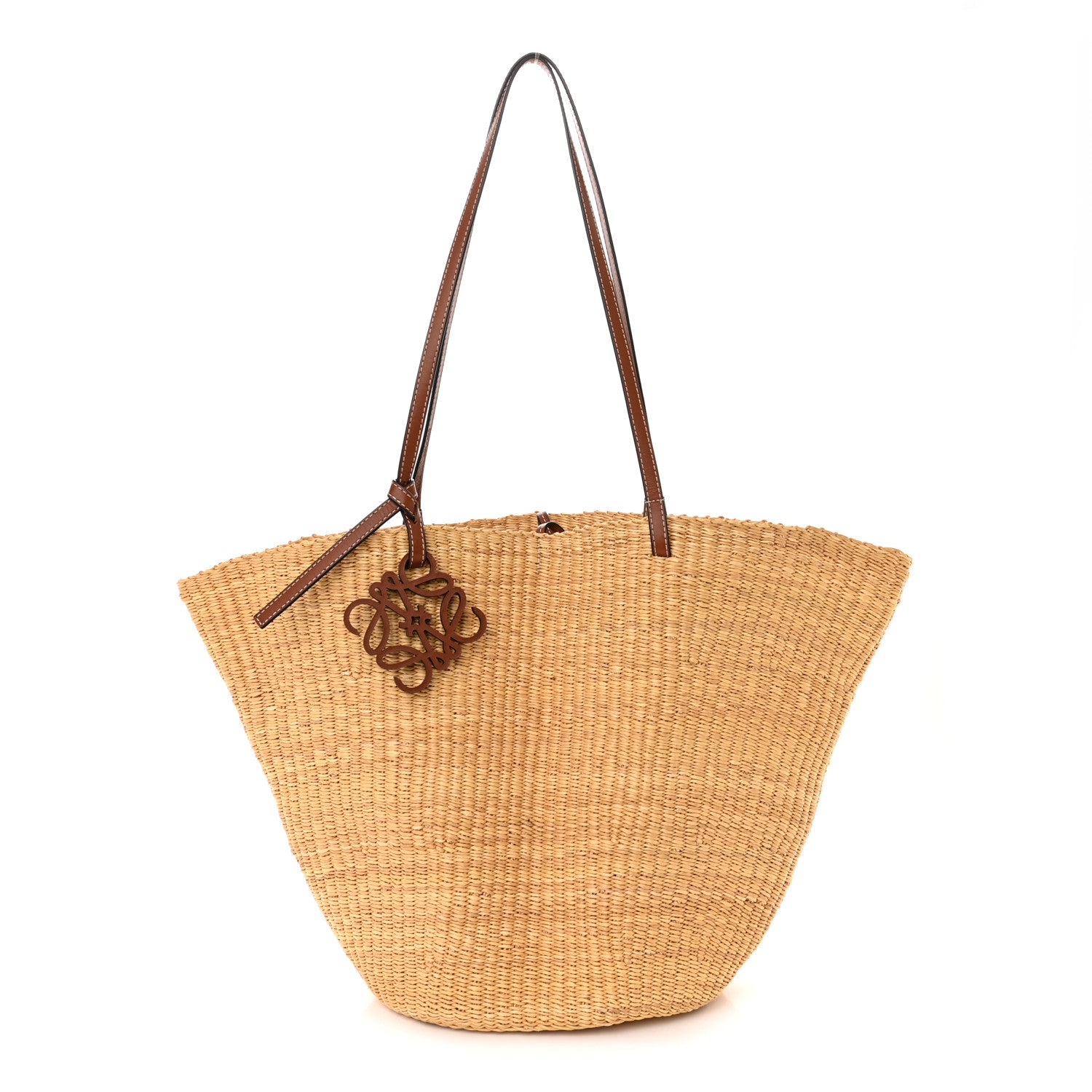 Loewe Raffia Calfskin Shell Basket Tote Natural Pecan 1 of 10