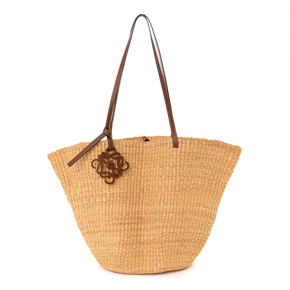Loewe Raffia Calfskin Shell Basket Tote Natural Pecan 1 of 10