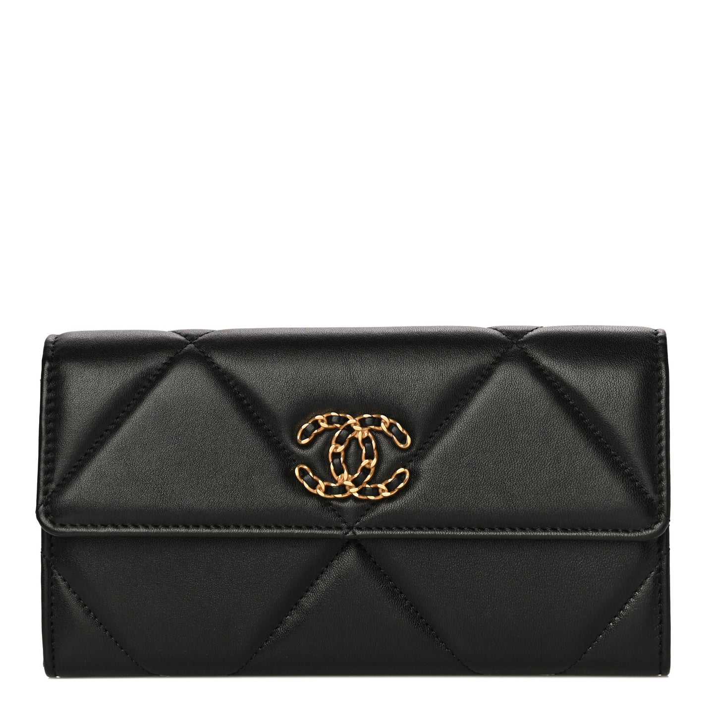 Lambskin Quilted Chanel 19 Flap Wallet Black