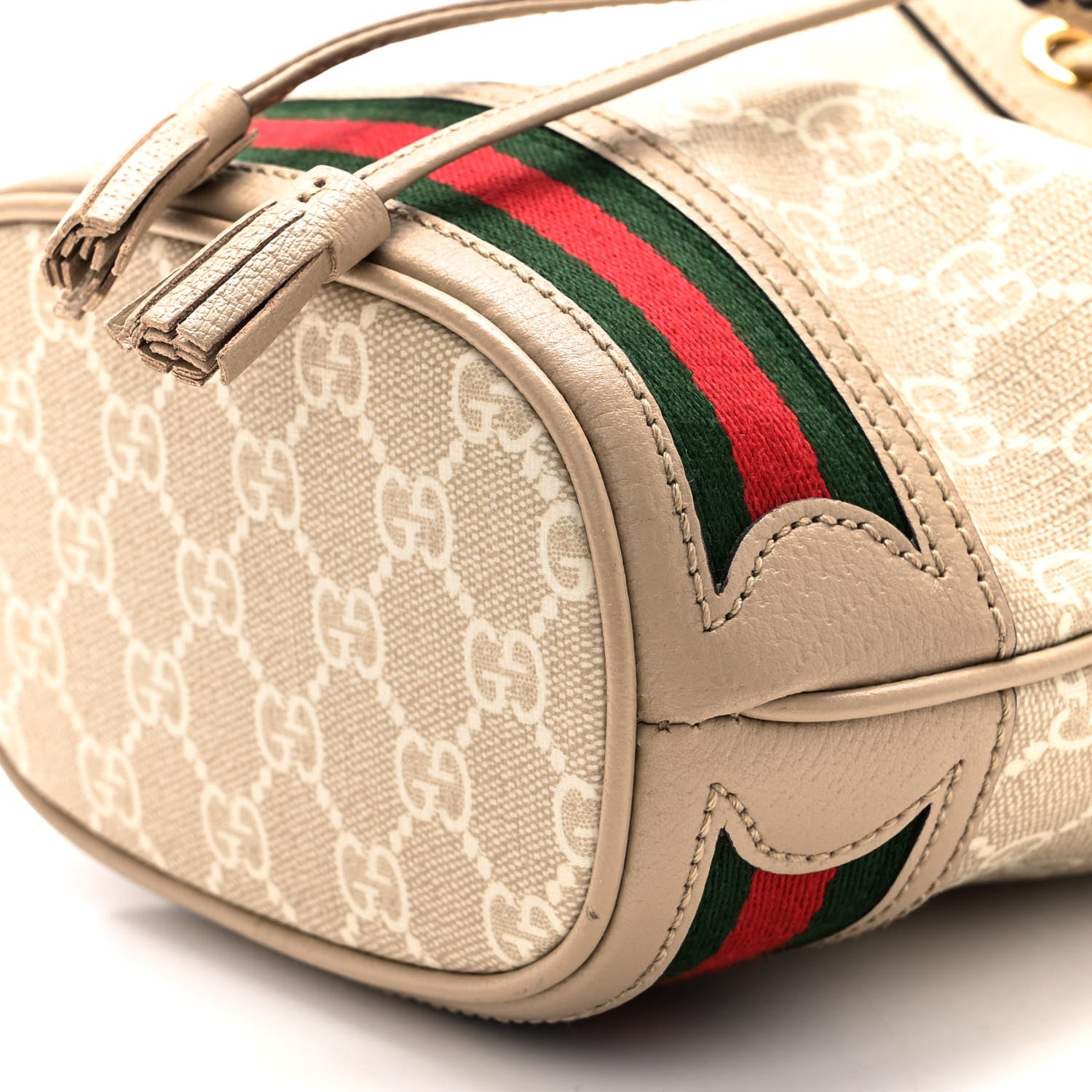 Gucci GG Supreme Monogram Textured Calfskin Web Mini Ophidia Bucket Bag Beige Mystic White Oatmeal 9 of 10